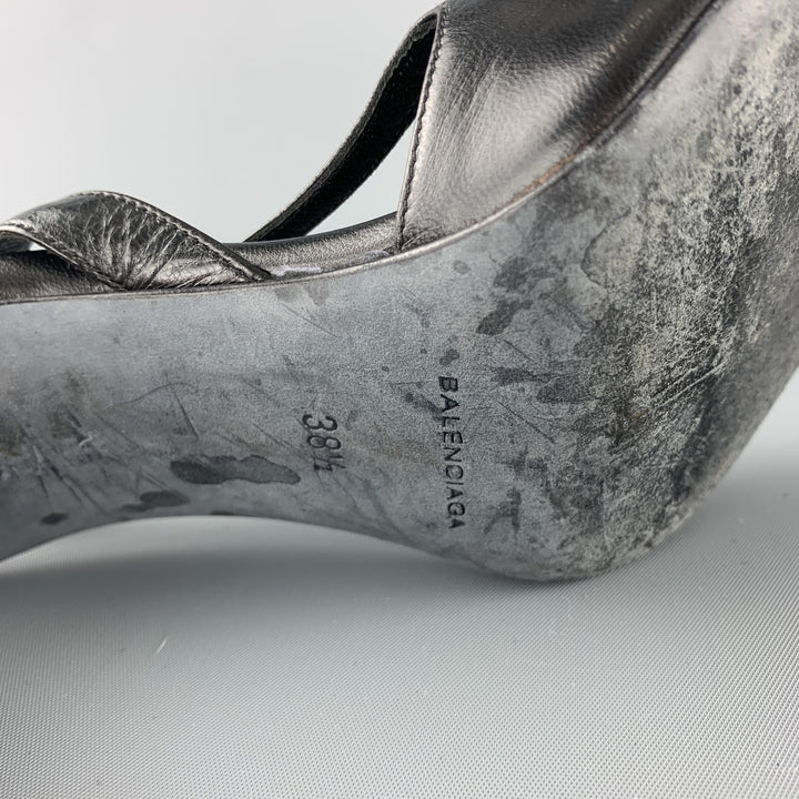 BALENCIAGA Size 8.5 Black Leather Peep Toe Strappy Slingback Sandals