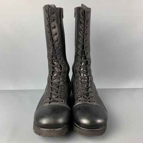 EMPORIO ARMANI Size 12 Black Leather Lace Up Combat Boots