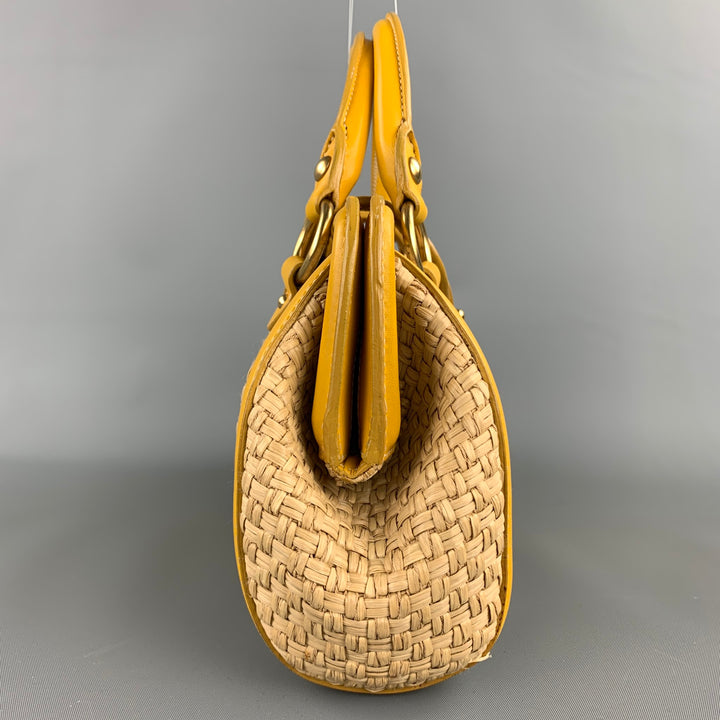 MIU MIU Bandoliera Natural Woven Straw Leather Shoulder Handbag