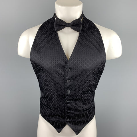 BILL BLASS Geometric Black on Black Silk Vest Set