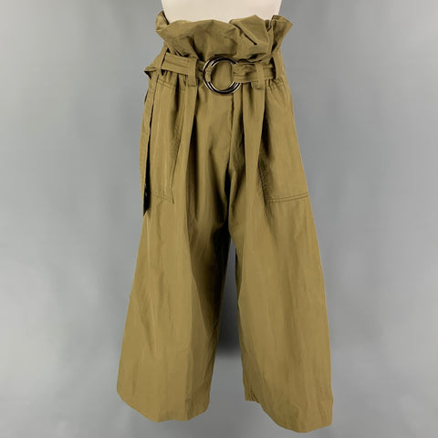 REJINA PYO Size 6 Green Olive Cotton Nylon Belted Casual Pants