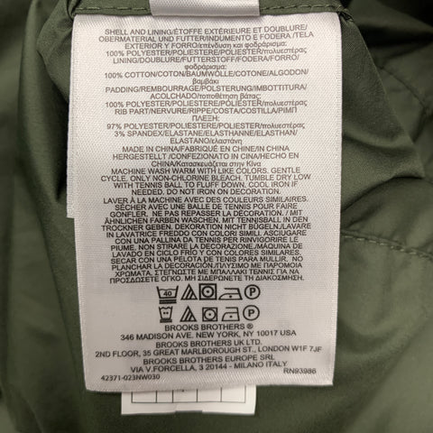 BROOKS BROTHERS Size XL Green Quilted Polyester Zip Up Vest