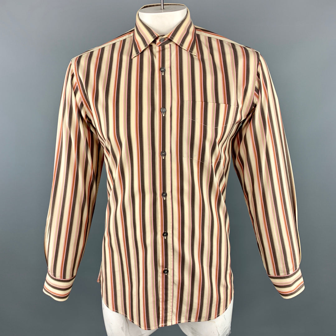 PAUL SMITH Size M Khaki & Brown Stripe Cotton Long Sleeve Shirt