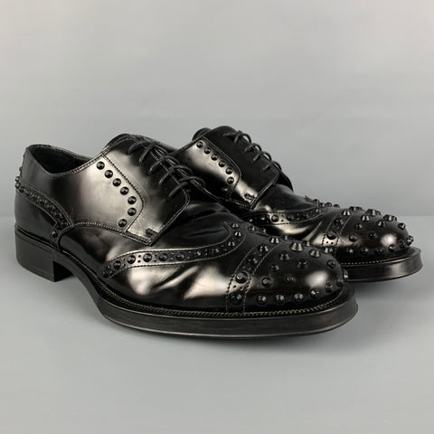 PRADA Size 10.5 Black Studded Leather Lace Up Shoes
