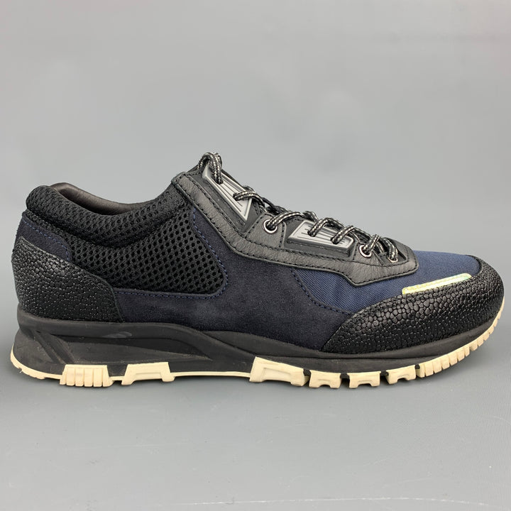 LANVIN Size 9 Black & Navy Mixed Materials Nylon Lace Up Sneakers