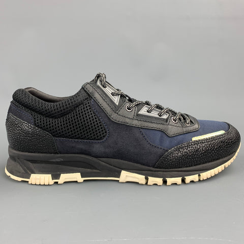 LANVIN Taille 9 Baskets à lacets en nylon à matériaux mélangés noirs et bleu marine