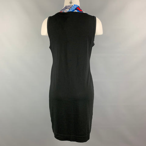 LOVE MOSCHINO Size 8 Black Multicolour Cotton / Elastane Printed Scarf Solid Dress