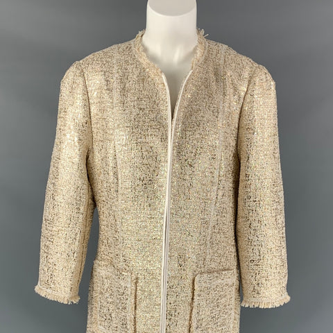 NEIMAN MARCUS Size L Gold & Cream Polyester Blend Tweed Coat