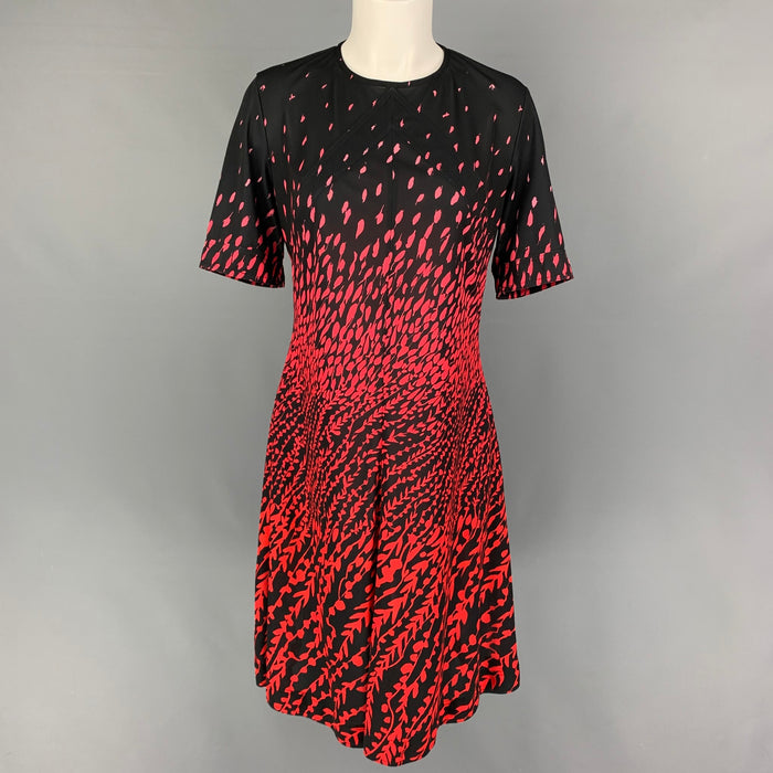 GIVENCHY Size 10 Black Red Polyester Abstract Short Sleeve Dress