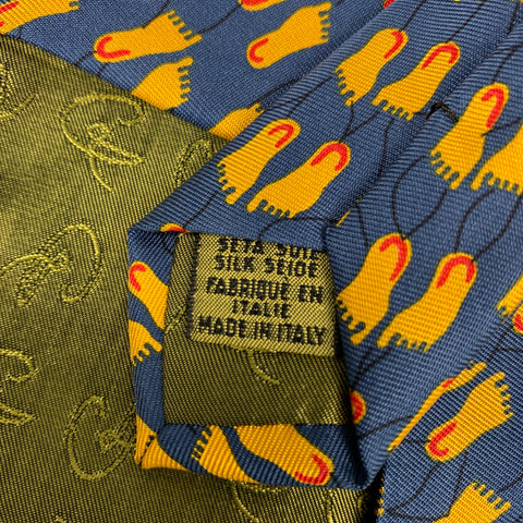 CHRISTIAN LACROIX Corbata de seda con huellas azul marino y amarillo