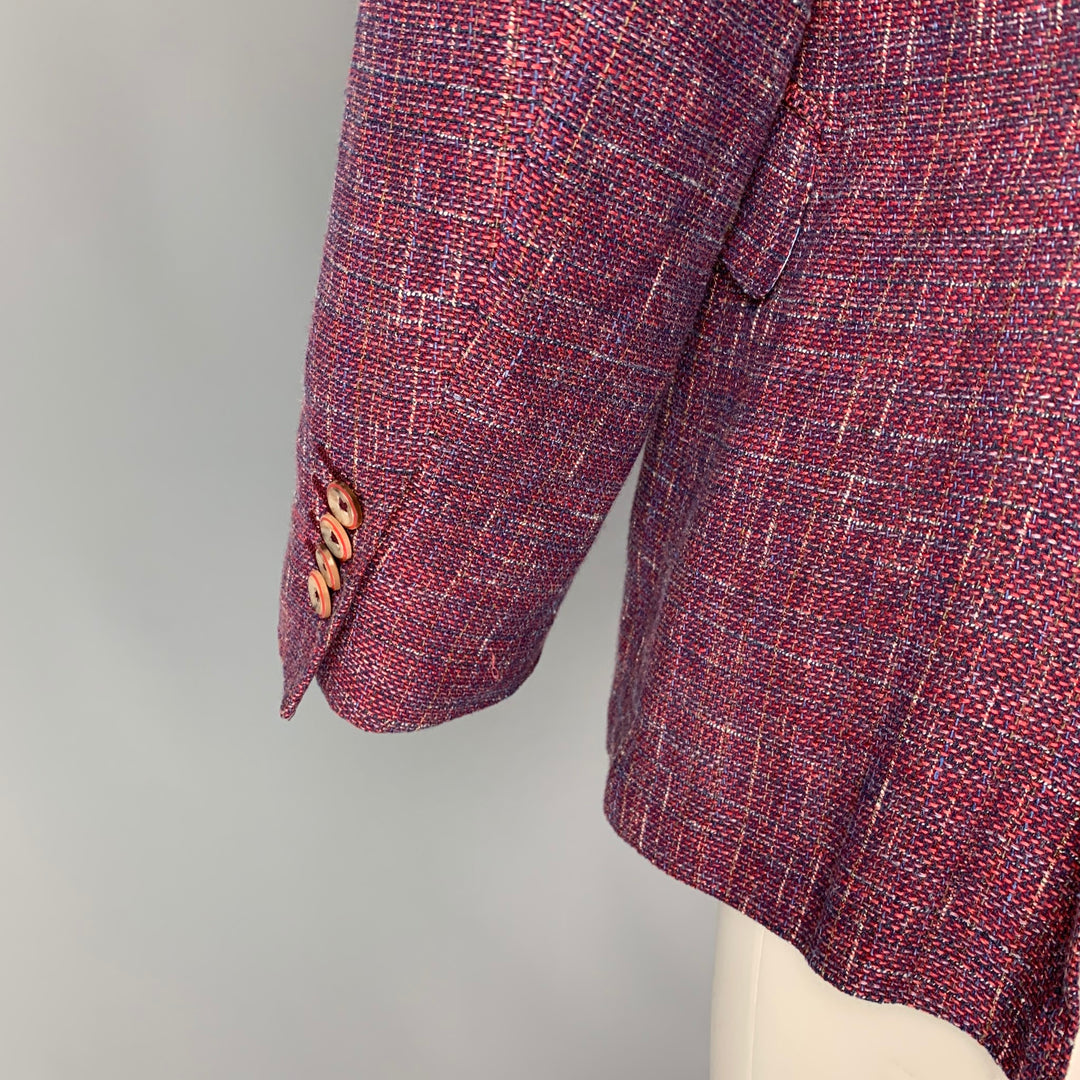ROBERT GRAHAM Size 42 Raspberry Blue Woven Linen Blend Sport Coat