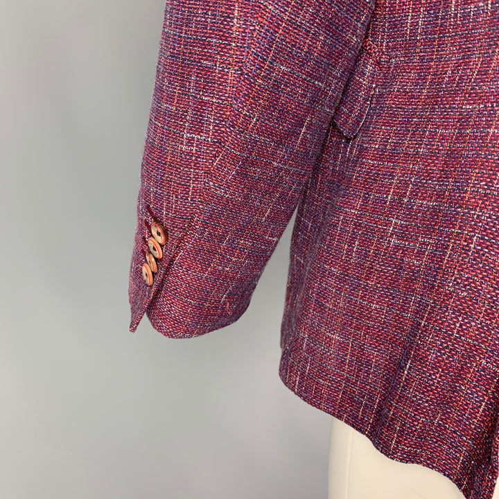 ROBERT GRAHAM Size 42 Raspberry Blue Woven Linen Blend Sport Coat