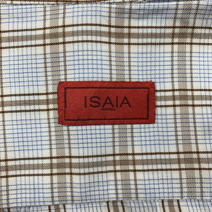 ISAIA Size M Blue & Brown Stripe Cotton Button Up Long Sleeve Shirt