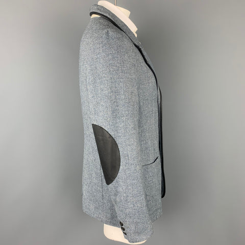 OBEDIENT SONS Size 44 Blue & Grey Herringbone Wool Blend Sport Coat