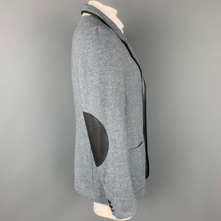 OBEDIENT SONS Taille 44 Manteau de sport en mélange de laine à chevrons bleu et gris