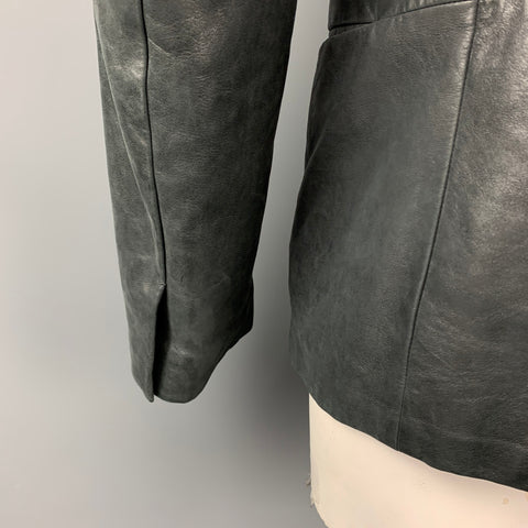 JIL SANDER Taille 44 Veste à revers cranté en cuir vieilli au charbon de bois