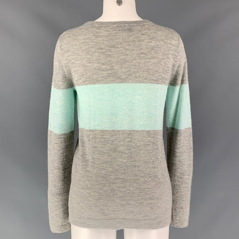 BARNEY'S NEW YORK Size S Grey Light Blue Cashmere Color Block Sweater