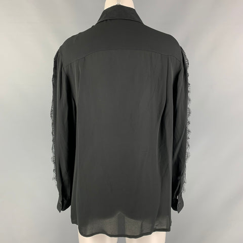ESCADA Taille M Chemise à patte cachée avec bordure en dentelle noire
