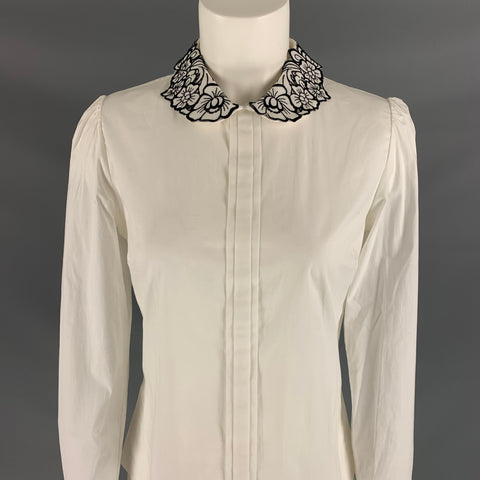 ANNE FONTAINE Size 6 White Black Cotton &  Elastane Blouse
