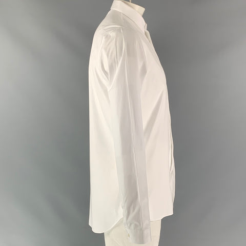 DIOR HOMME Size L White Solid Cotton Hidden Placket Long Sleeve Shirt