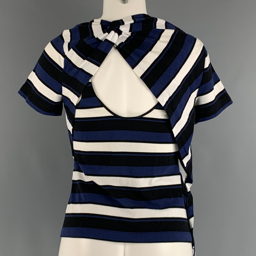 3.1 PHILLIP LIM Size S Navy Black Cotton Blend Stripe T-Shirt
