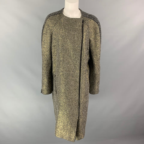 MONIQUE LHUILLIER Size 10 Grey & Gold Acrylic Blend Tweed Coat