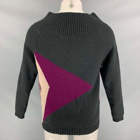 BURBERRY PRORSUM by Christopher Bailey Fall 2012 Size M Multi-Color & Green Geometric Cashmere Pullover Cowl Neck Sweater