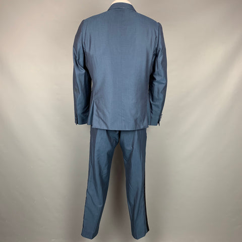 PAUL SMITH Size 46 Regular Steel Blue Wool / Cotton Tuxedo Suit