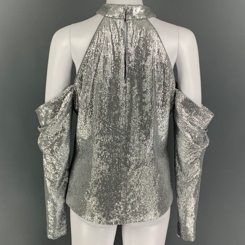 RACHEL ZOE Size 6 Silver Rayon Sequined Off-Shoulder Dress Top