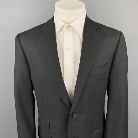 PAL ZILERI Size 40 Long Black Wool Notch Lapel Sport Coat