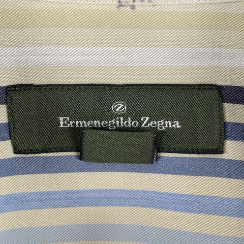 ERMENEGILDO ZEGNA Size S Khaki Stripe Cotton Button Up Long Sleeve Shirt