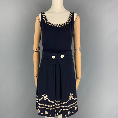 Vintage MOSCHINO Tamaño 8 Mezcla de Lana Marina Vestido de Cambio Apliques