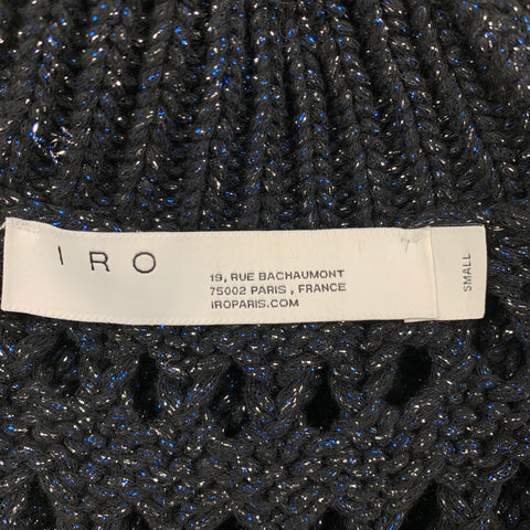IRO Size S Black Blue Knitted Cotton Blend Turtle Neck Vest