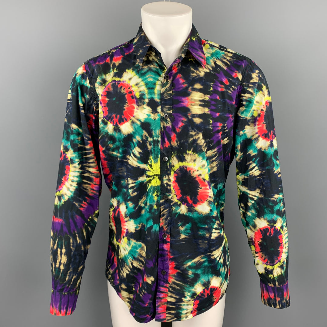 DRIES VAN NOTEN FW19 Size M Multi-Color Tie Dye Cotton Button Up Long Sleeve Shirt