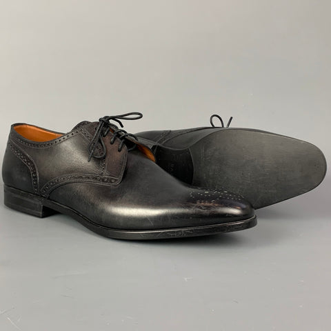 BALLY Size 12 Black Perforated Leather Lace Up Shoes
