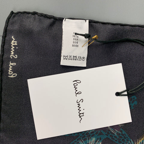 PAUL SMITH Black Multi-Color Floral Silk Pocket Square