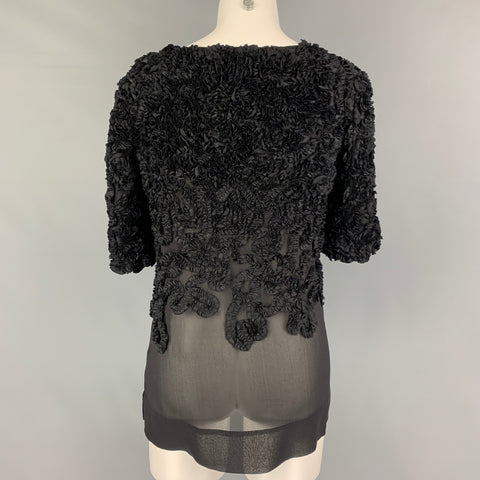 DRIES VAN NOTEN Size S Black Silk Ruffled Crew-Neck Dress Top