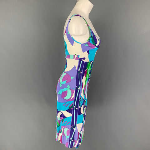 EMILIO PUCCI Size S Turquoise Multi-Color Viscose Abstract Tank Dress