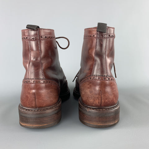 CARMINA Size 10 Burgundy Perforated Wingtip Ankle Boots