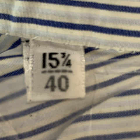 KITON Size M White & Navy Stripe Cotton Button Up Long Sleeve Shirt