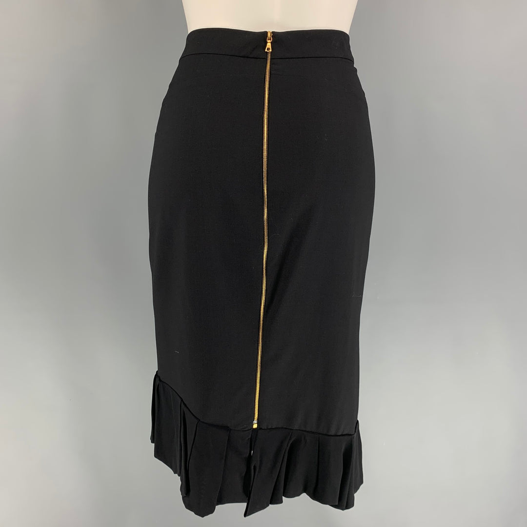 BALENCIAGA Size 8 Black Garbardine Wool Ruffle Skirt