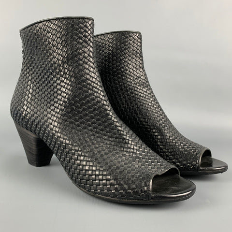 MARSELL Talla 7.5 Botines peep toe de cuero texturizado tejido negro
