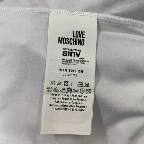 LOVE MOSCHINO Size 4 White Pink Cotton / Elastane Rhinestones Long Sleeves T-Shirt