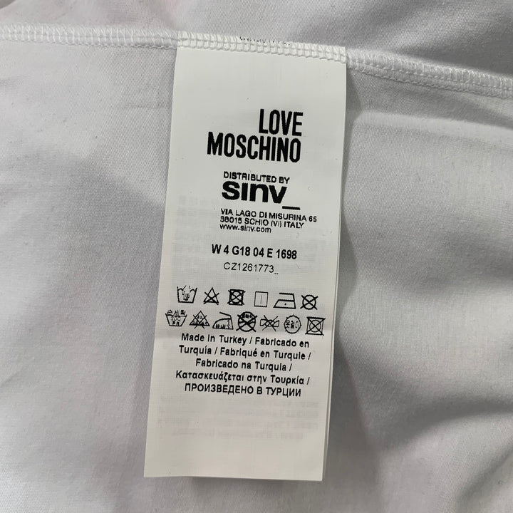 LOVE MOSCHINO Taille 4 T-Shirt Manches Longues Coton / Elasthanne Strass Blanc Rose