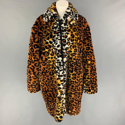 MOSCHINO Talla M Marrón Negro Blanco Abrigo con estampado animal en mezcla modacrílica