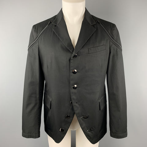 YOHJI YAMAMOTO Size S Black Cotton Zip Shoulder Button Sport Coat