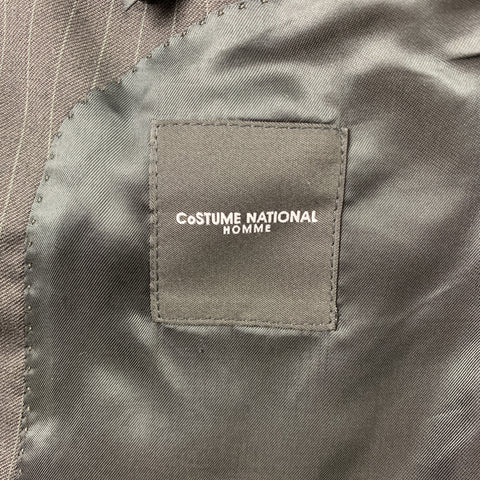 CoSTUME NATIONAL 38 Regular Black Stripe Wool Peak Lapel Suit