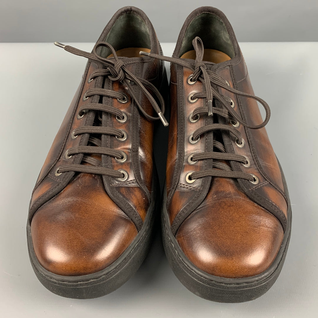 SALVATORE FERRAGAMO Size 10 Brown Burnished Leather Sneakers