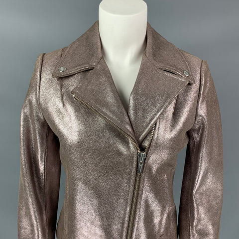VEDA Chaqueta motera de cuero metalizado en oro rosa talla S