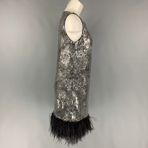 BADGLEY MISCHKA COLLECTION Taille S Robe en plumes d'autruche à paillettes en polyester argenté et noir